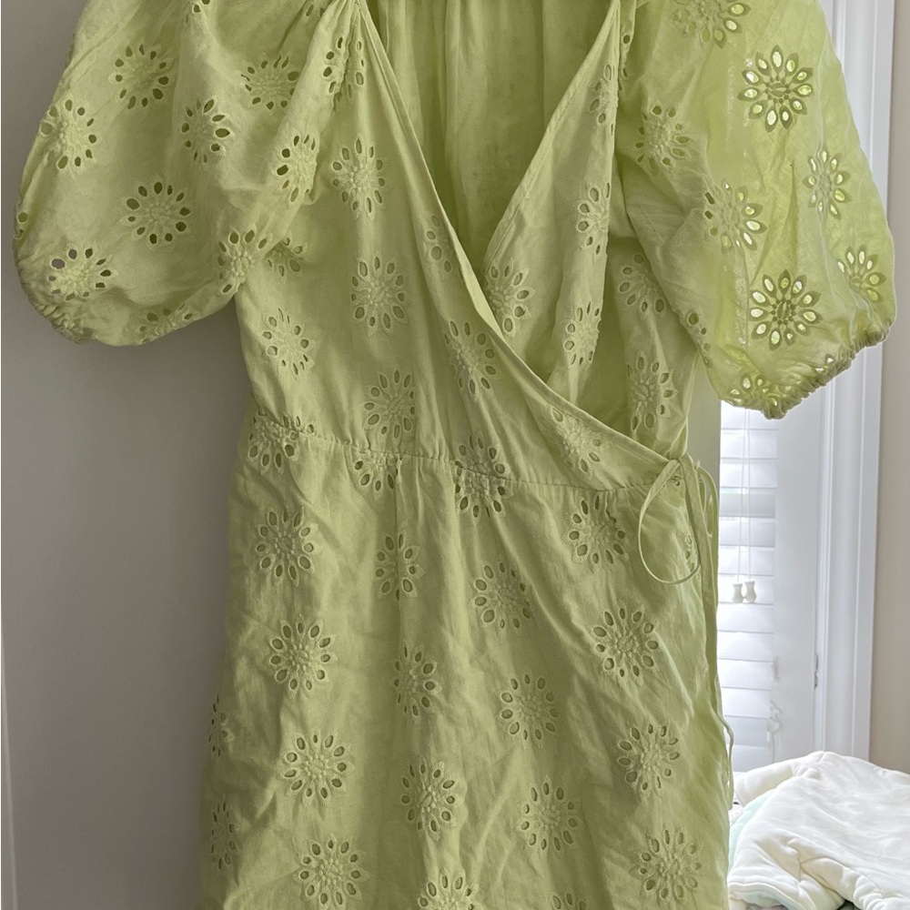 Lime Green Eyelet Puff Sleeve Dress